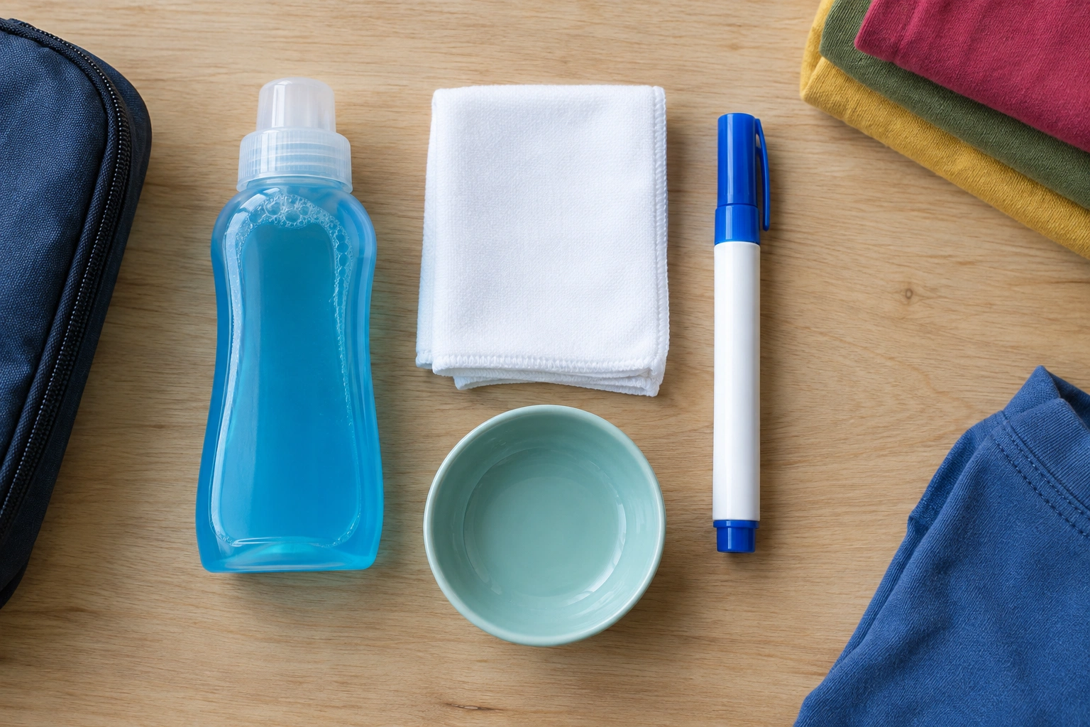 stain removal kit for coloured clothes with detergent and cloth
