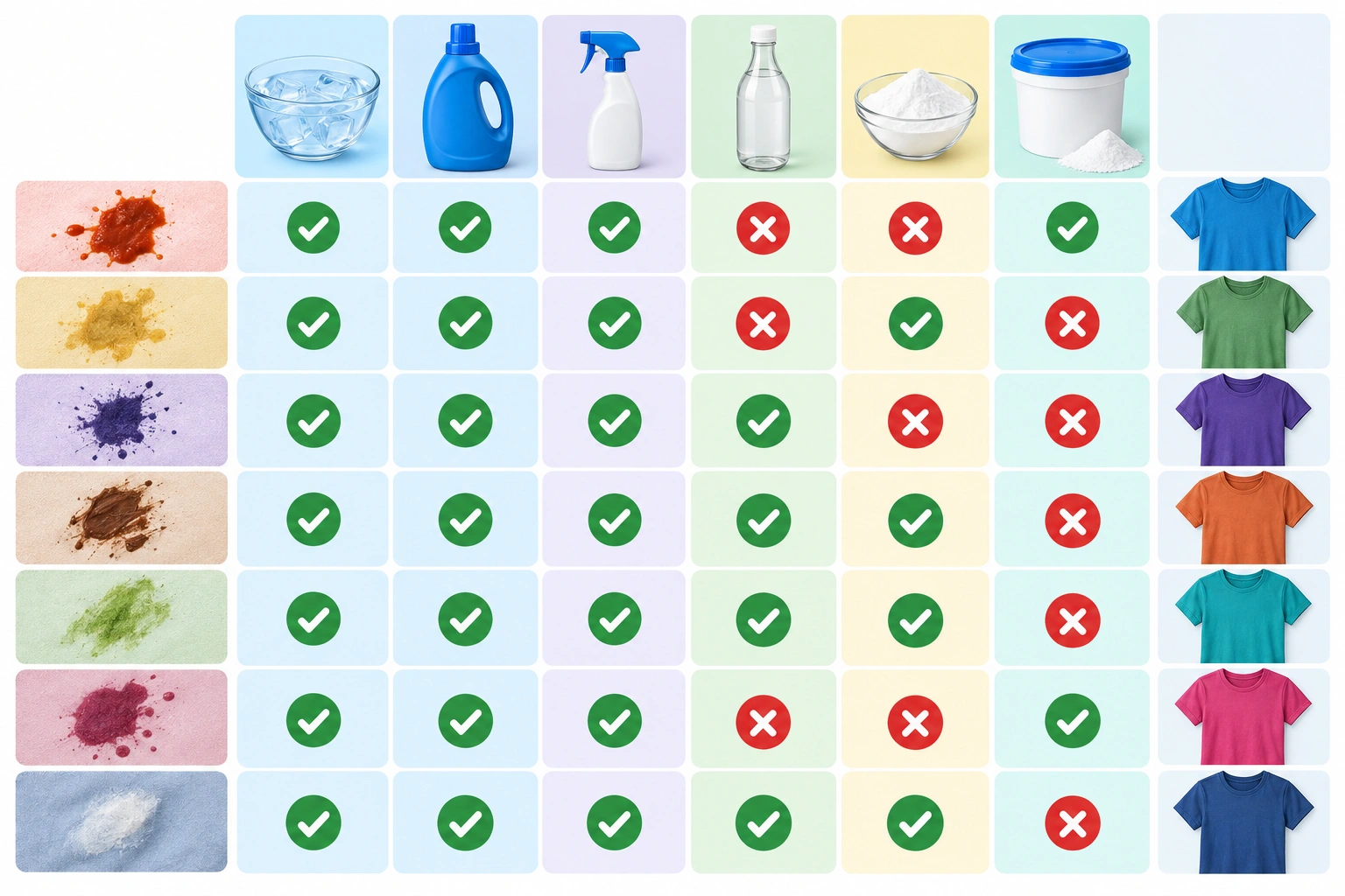 comparison chart for stain removal methods on coloured clothes