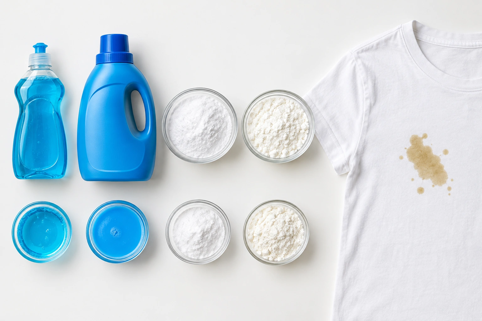 Comparison of dish soap, liquid laundry detergent, baking soda, and cornstarch for cotton oil stain removal