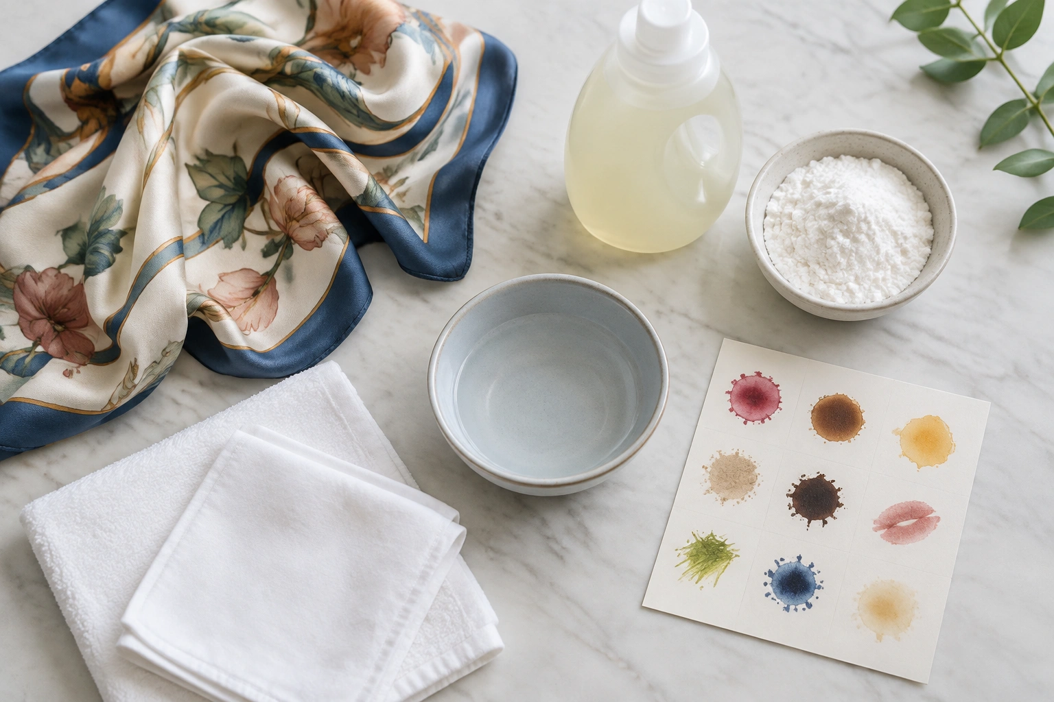 Silk stain care table with oil, makeup, sweat, food, and ink categories