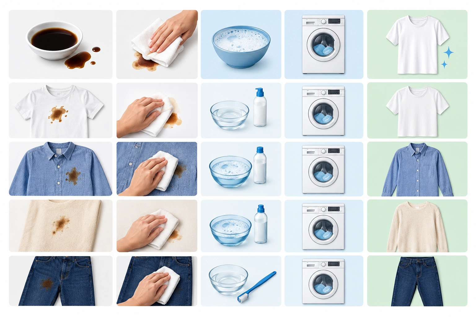 Table comparing fresh and dried soy sauce stain removal methods for different fabrics.