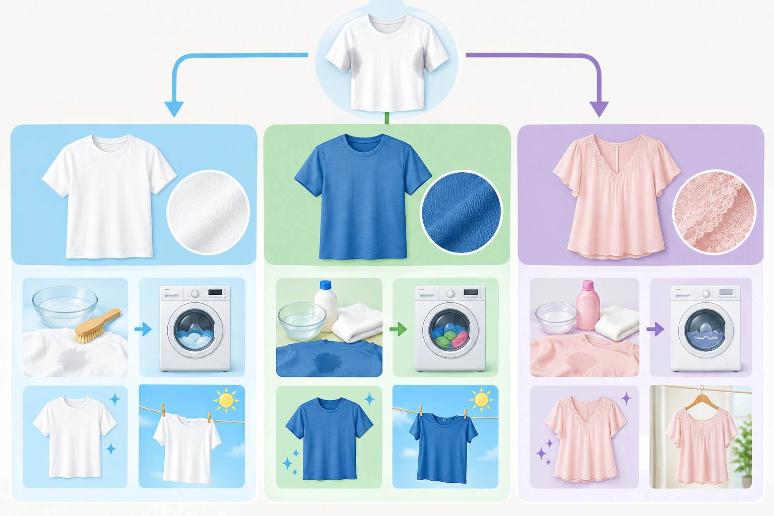Decision guide for treating sweat stains on different fabrics